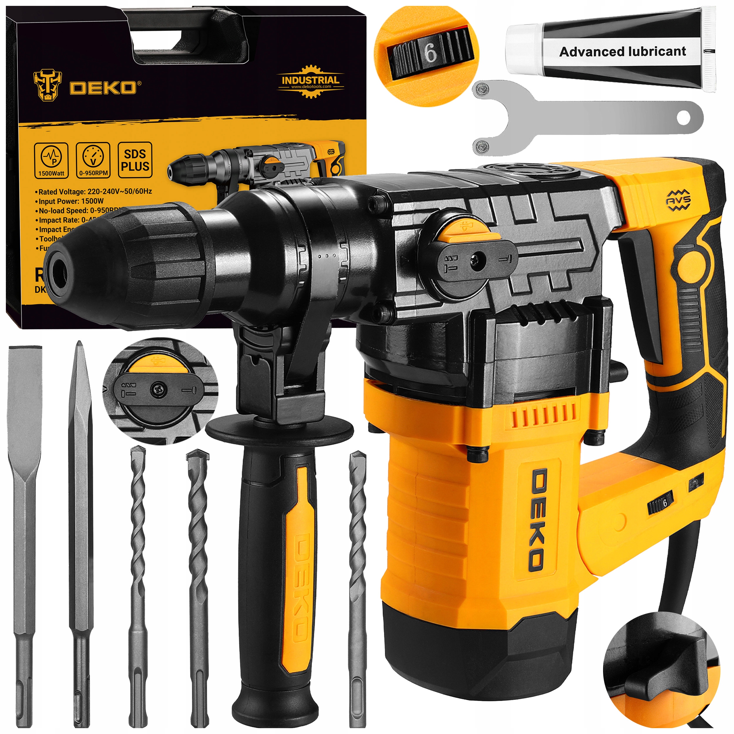 Vrtací Kladivo Sds Rotační Kladivo Plus 1500W Regulace Otáček Deko