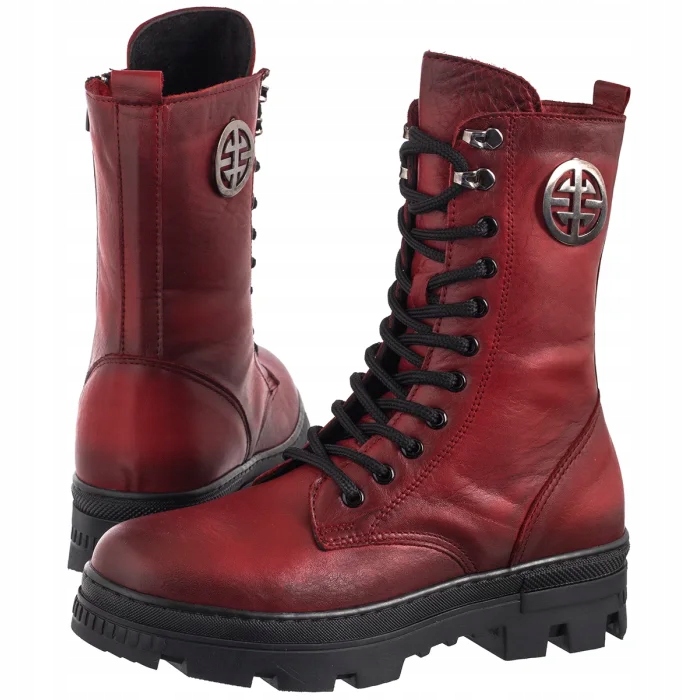 Kožené dámské boty Kanady Kotníkové Boty Nepeke Finka Red Červené