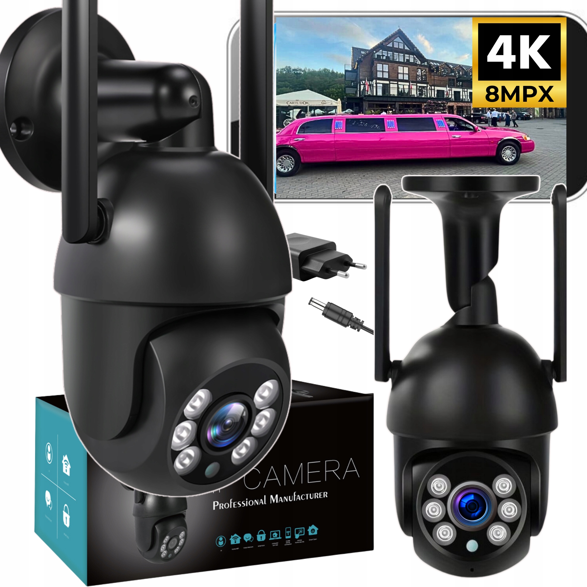 Venkovní Ip WiFi kamera 8MP Tuya Ultra Hd 4K Zoom S Mikrofonem Sd Černá