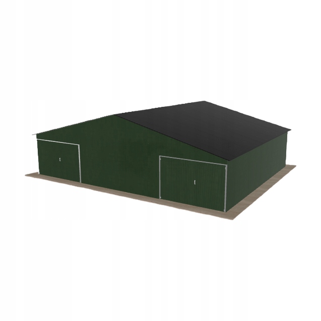 Plechová garáž 10.5x8.5 m dvoupolohová, dvouspádová, zelená