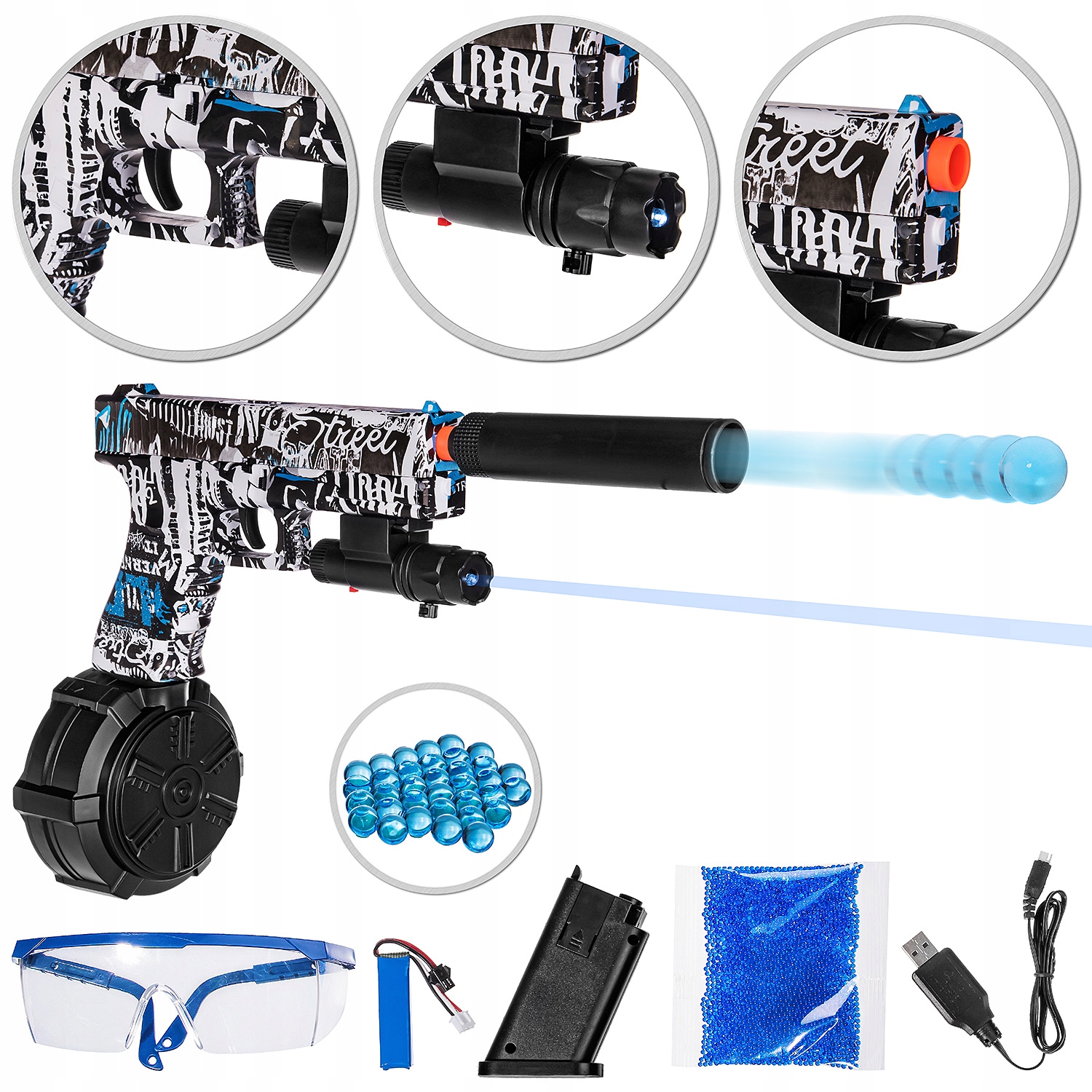 GLOCK JM-X2 PISTOLET KULKI ŻELOWE BLASTER LATARKA