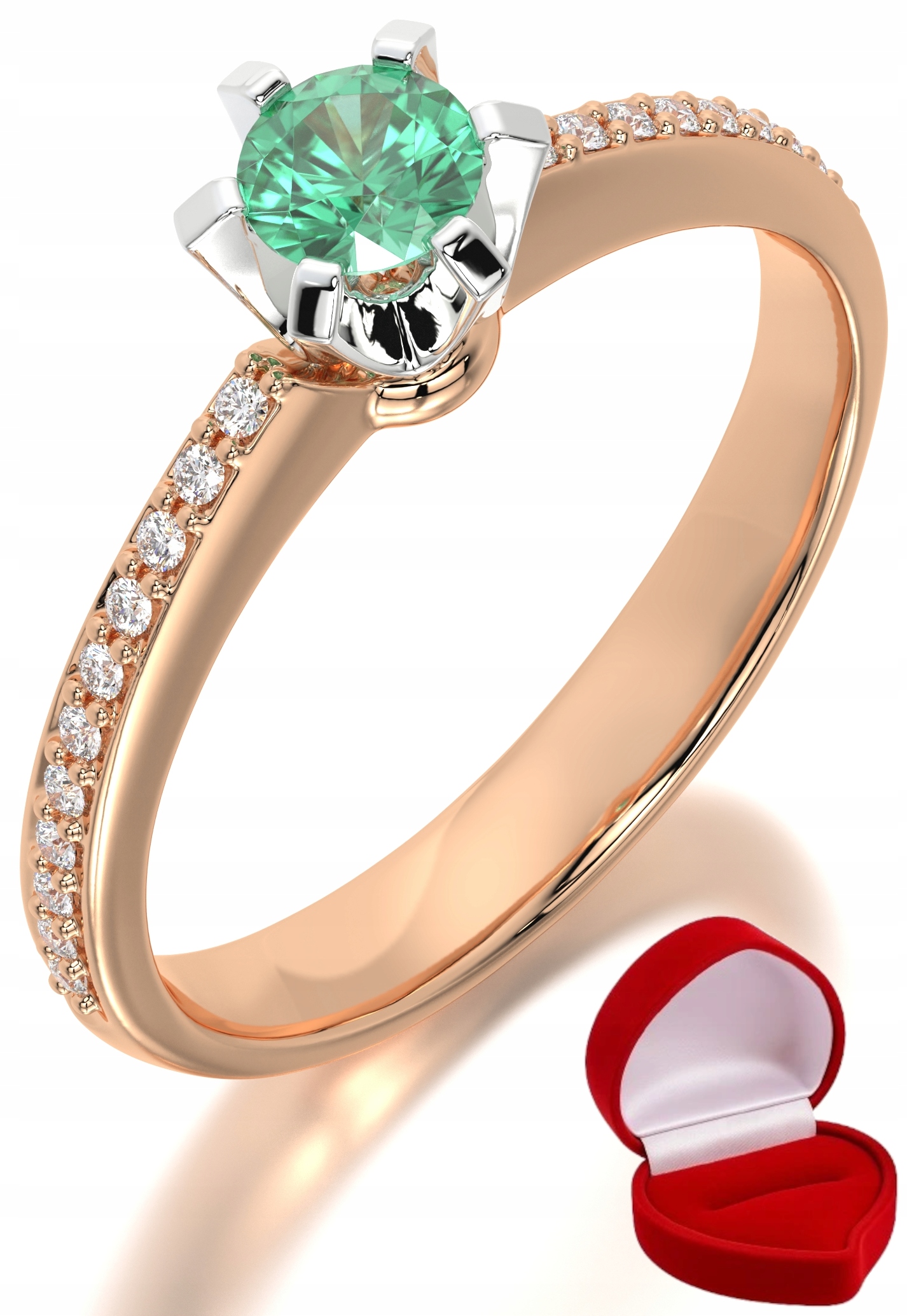 Zlatý Prstýnek 585 14k Smaragd 0,19 ct Růžové Zlato R19