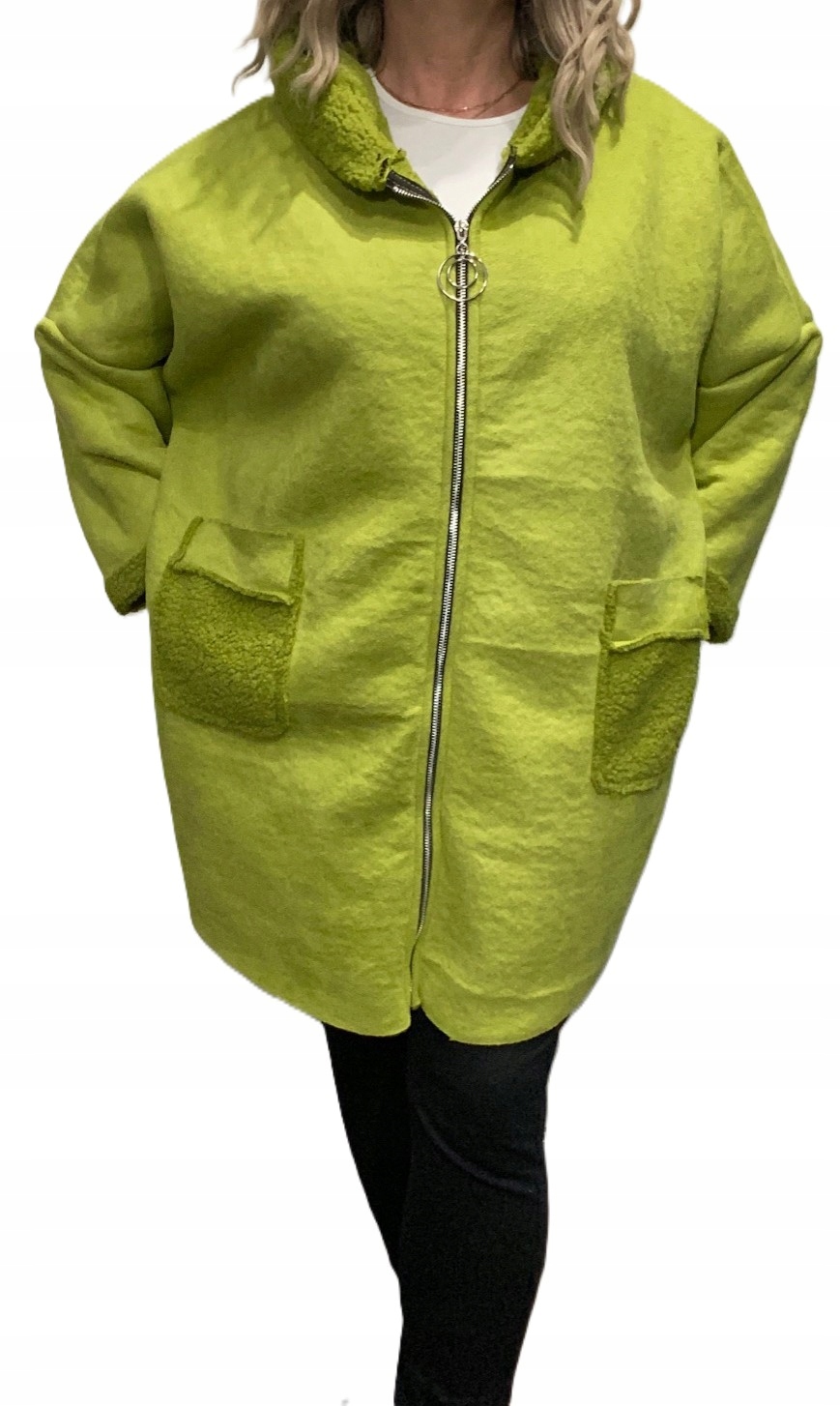 Bunda umělý kožich Parka teplá na zip pistácie 52 54 5XL