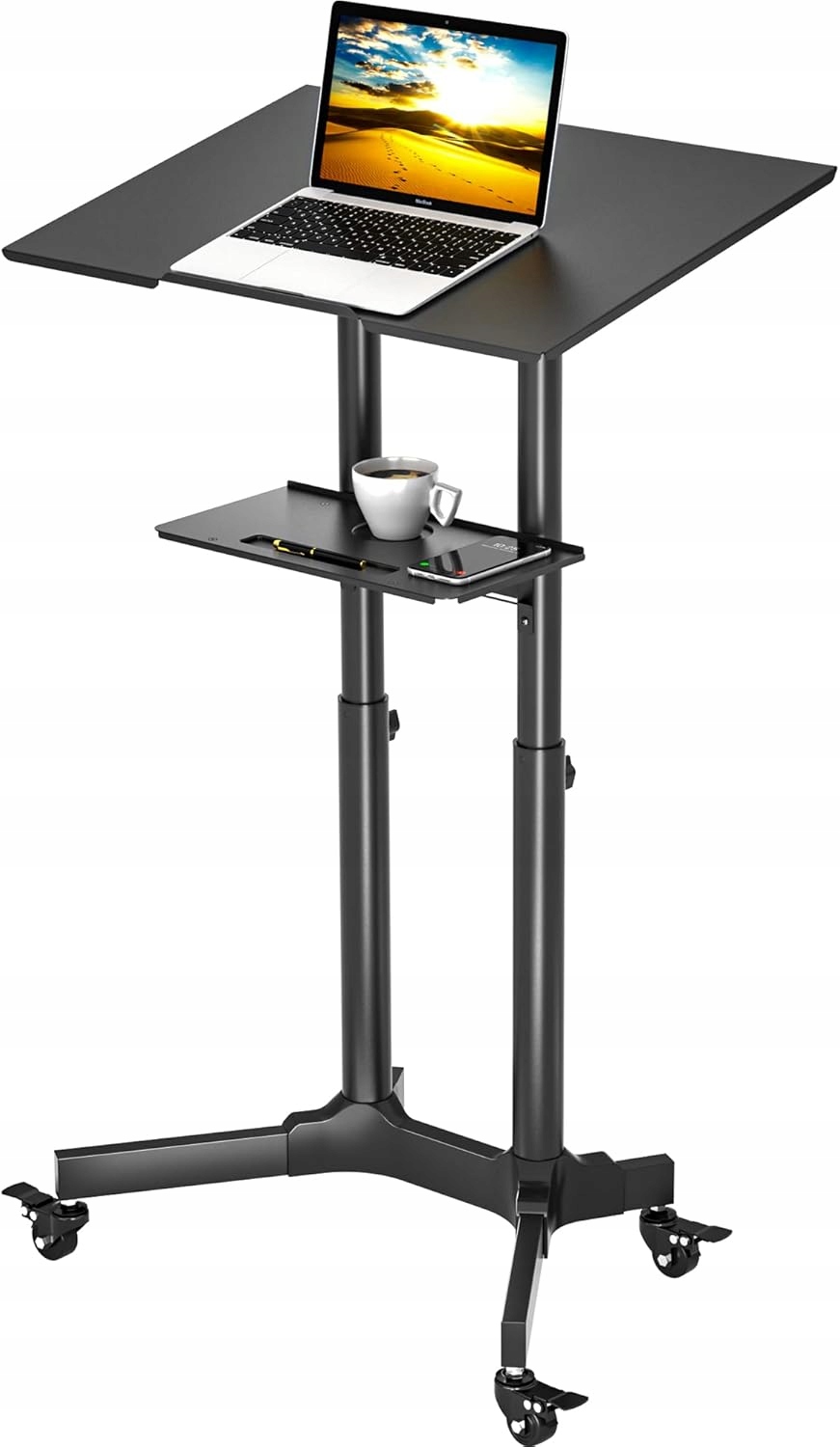 Bontec mobilný stojanový stôl, nastaviteľný, 103-125 cm, kočík, notebook, 2 police