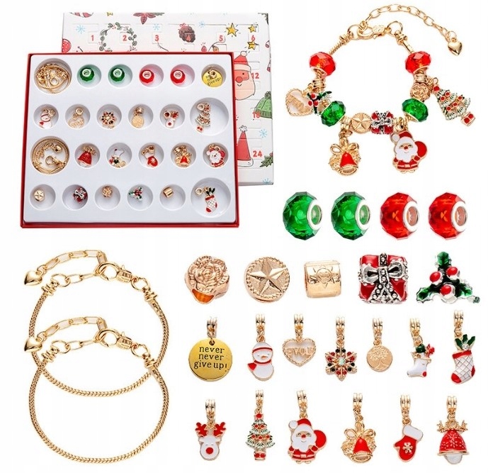 Адвент-календарь Deko, браслеты с подвесками Charms, 24 элемента, золотистый — фото 2