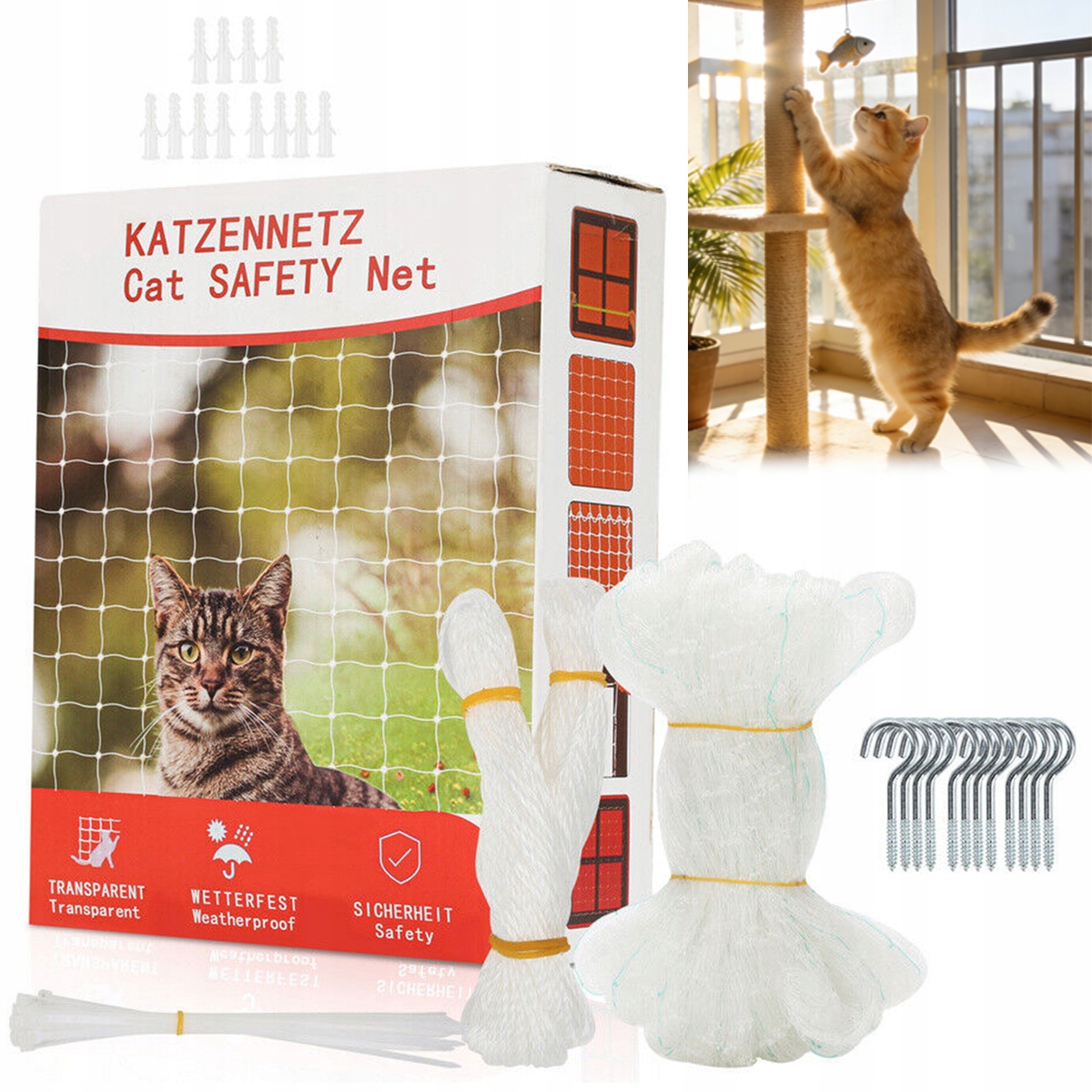 Levně Set Síťka Na Balkon Pro Kočky 8x3 m Bez Vrtání Bezpečné Kočky