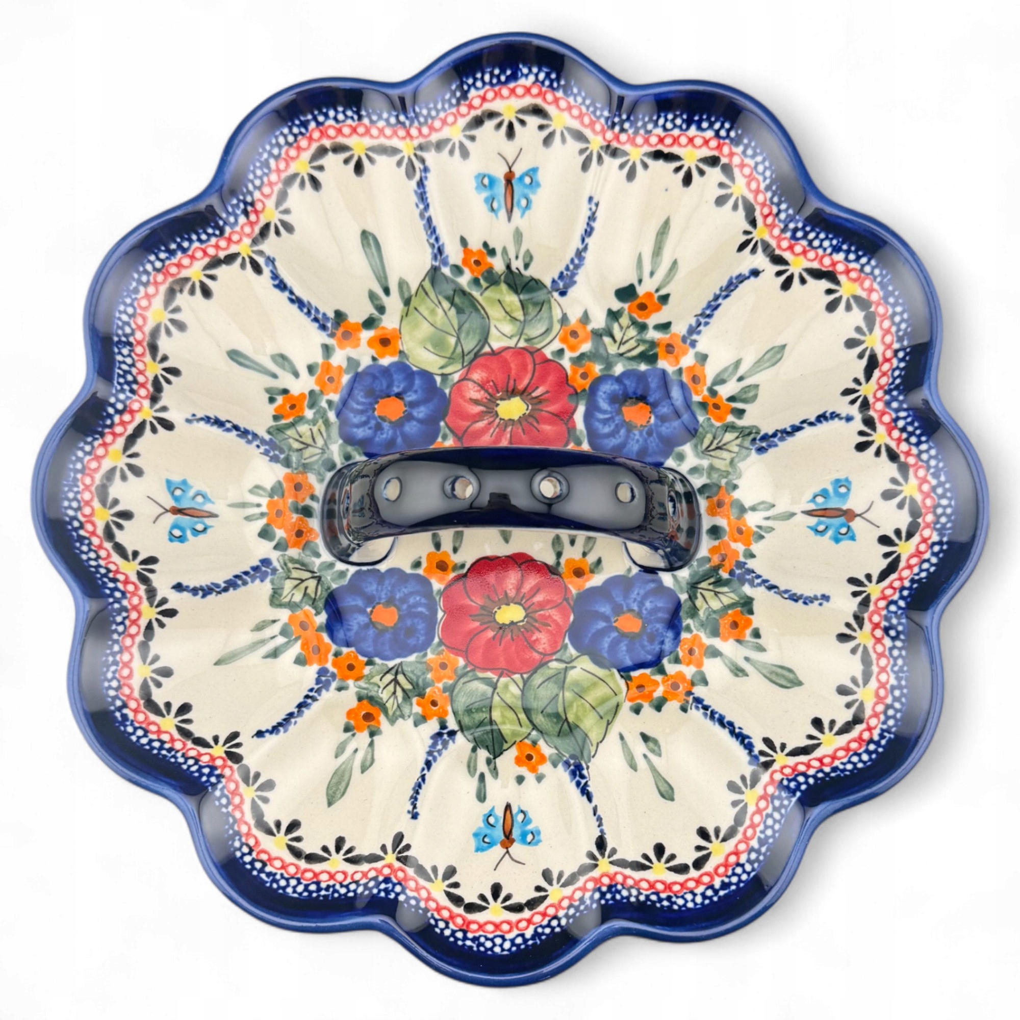 Vajíčkový tanier s rukoväťou Unikat 1559 ART-149 Keramika Bolesławiec