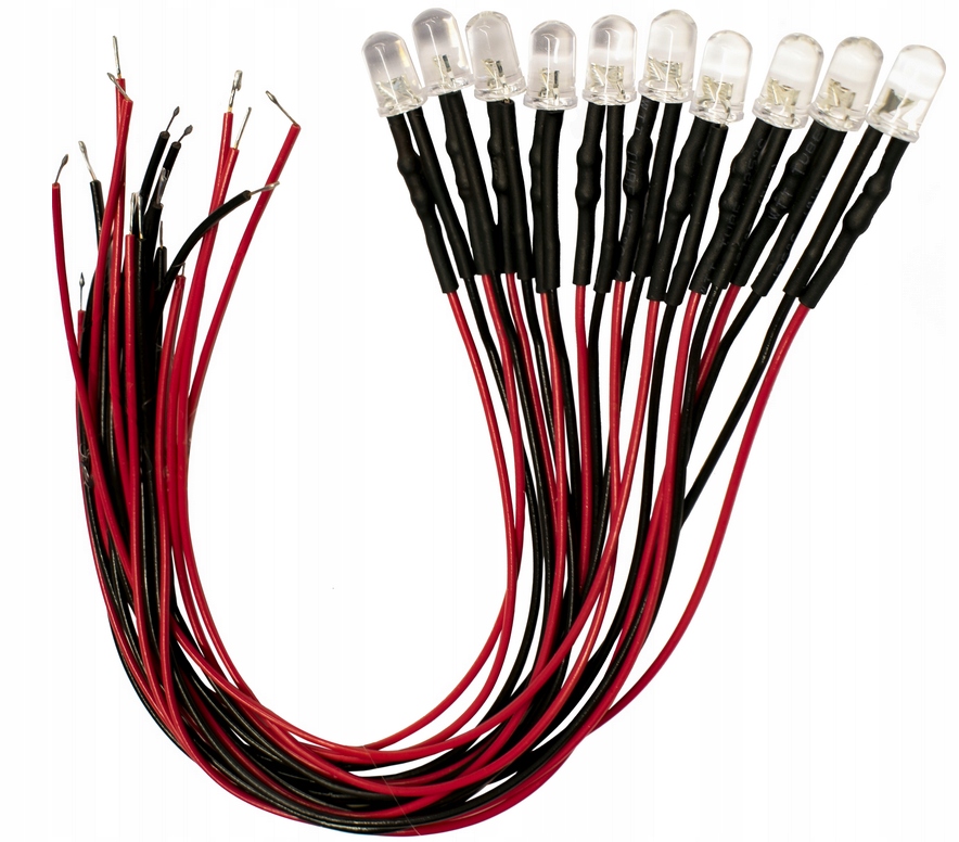 DIODA LED 5 mm Przewód 12V Biała 10 szt.