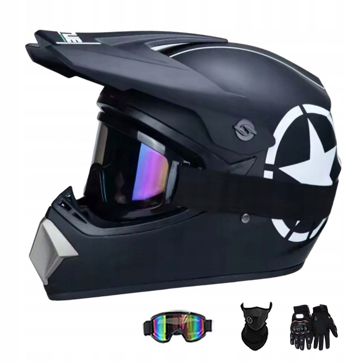 Motocyklová Přilba Lehká Enduro Quada Brýle Rukavice Maska S