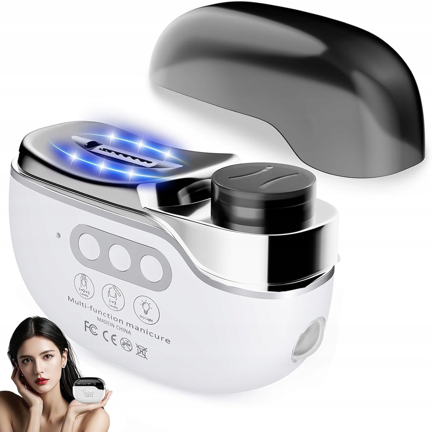 Elektrické kleštičky na nehty, 3-rychlostní elektrický zastřihovač nehtů s Led světlem 500mAh