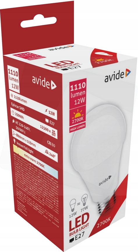 

Żarówka Led E27 12W 77W 1110lm 240° ciepła 2700K