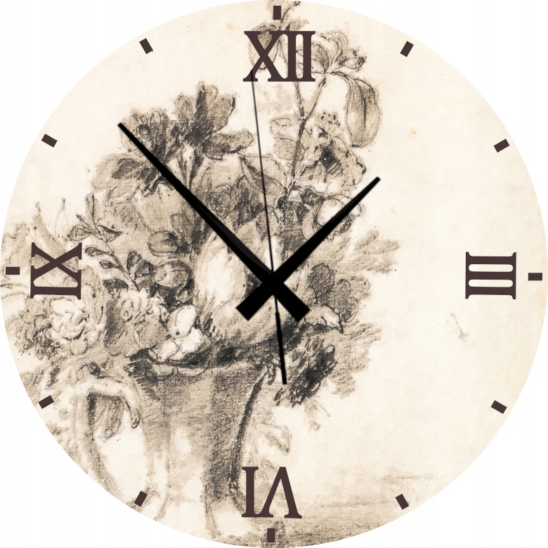 Dekorativní nástěnné hodiny s potiskem Květiny v sépii 45 cm
