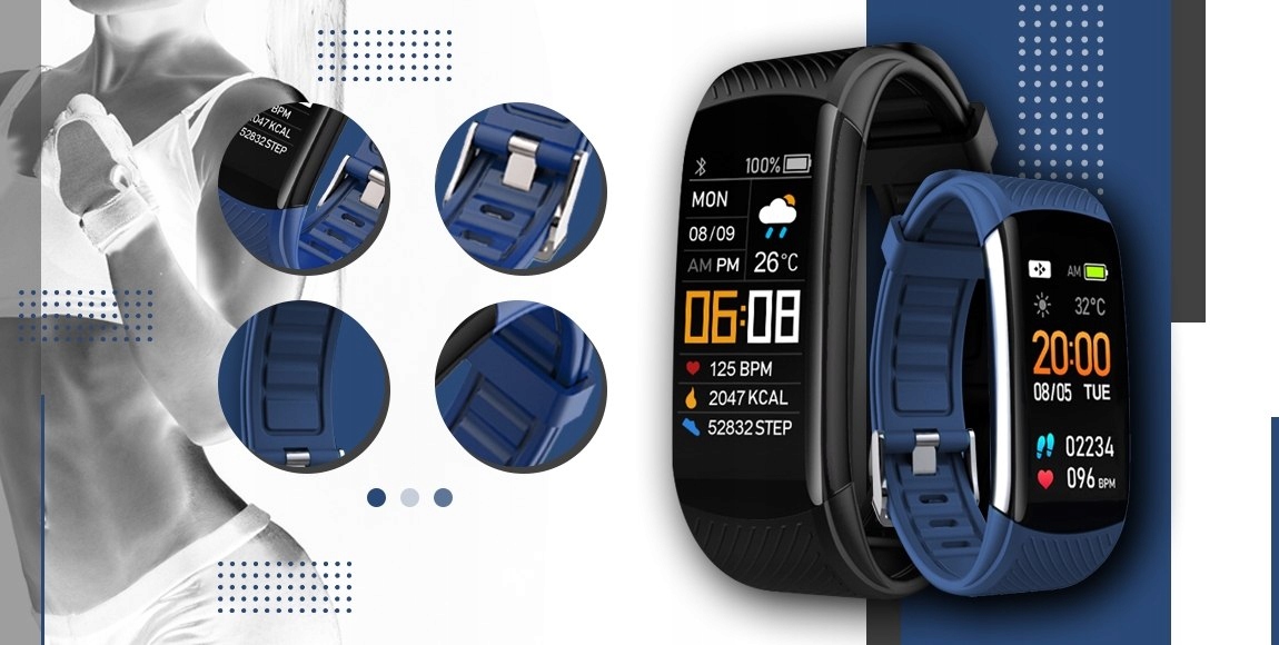 Smartband Giewont Fit&GO Duo GW200-6 - Black + Pasek Smart Navy Model GW200