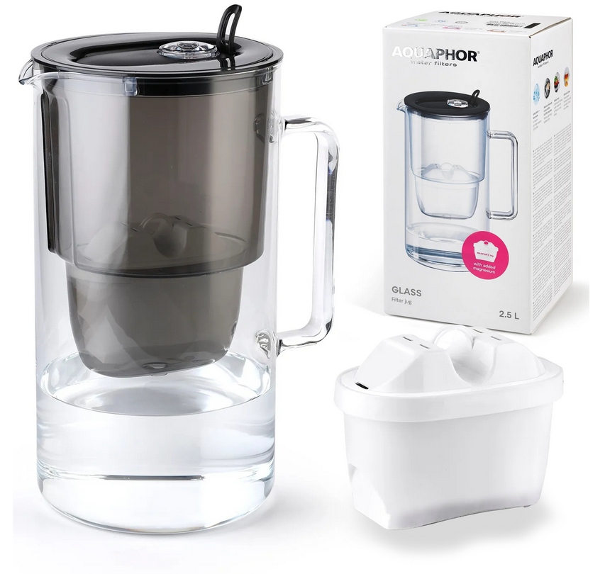 Dzbanek szklany Aquaphor Glass 2,5 l z filtrem do wody Maxfor Mg czarny