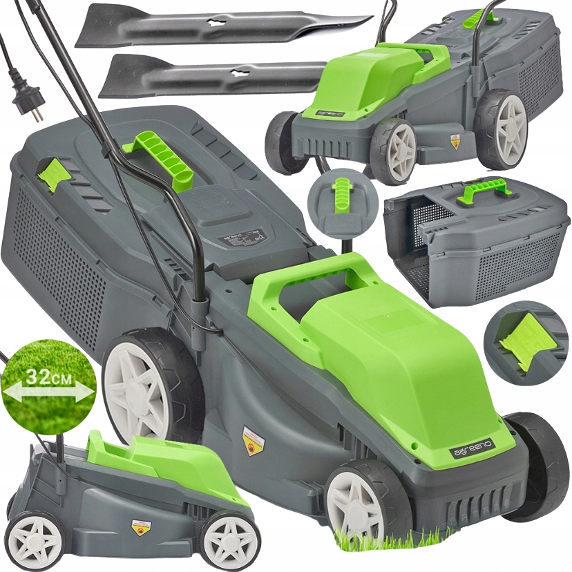 Elektrická Sekačka Na Trávy Výkonná 2200W Regulace Výšky 2x Nůž AG021