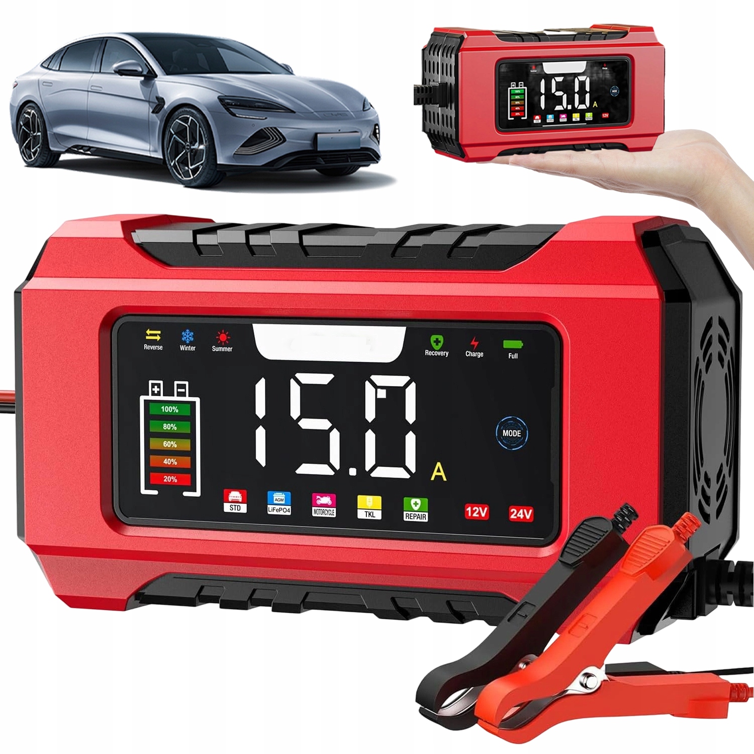 Inteligentní Nabíječka Akumulátorů 12V 24V S 9 Stupni LCD