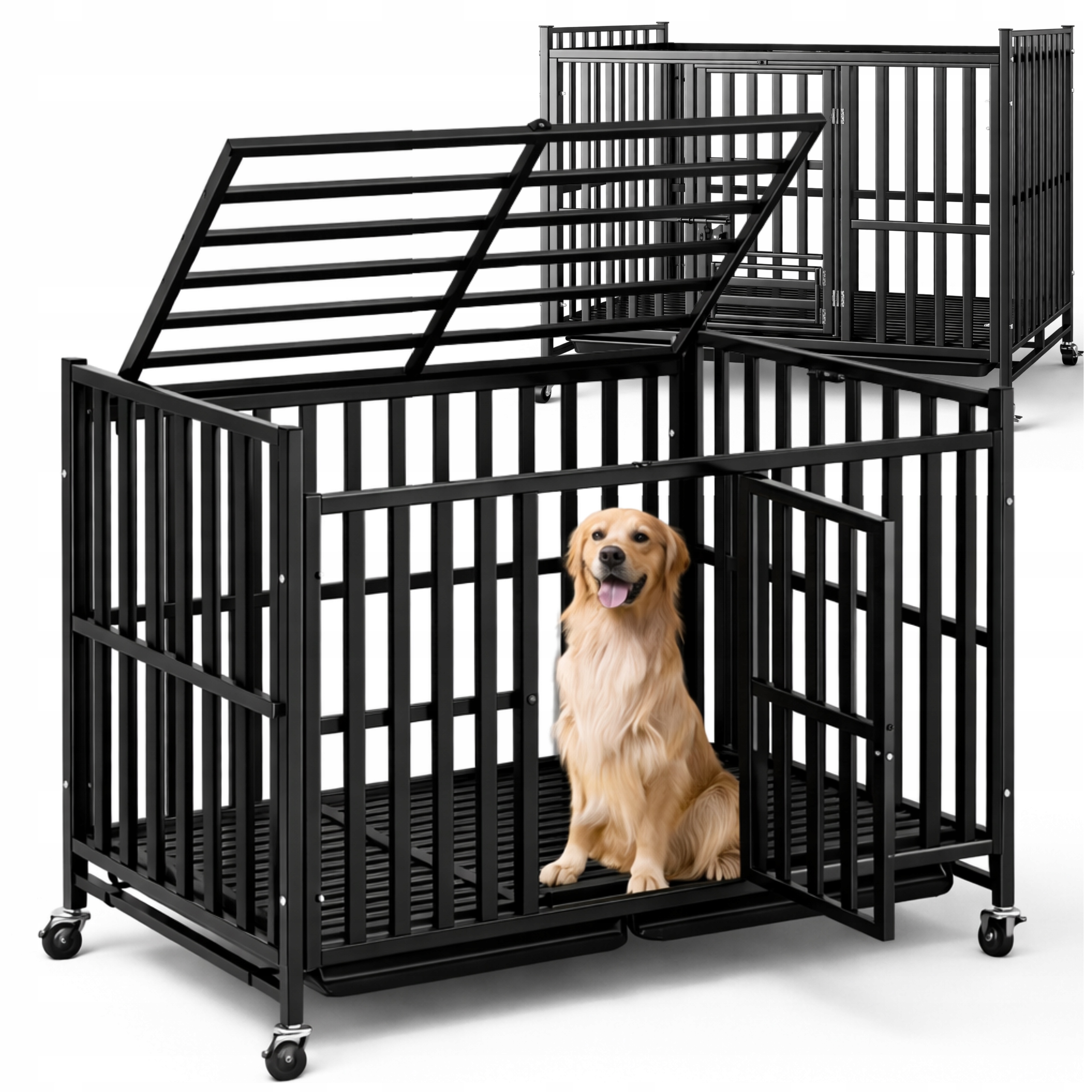 Levně Pevná Klec pro psa kočku Kotec Přepravka na Kolečkách 78x54x70 cm Černá