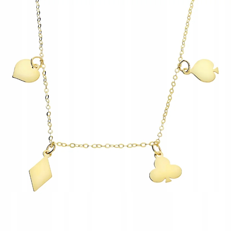 Dámský zlatý 585 módní řetízkový náhrdelník s karetními motivy R45