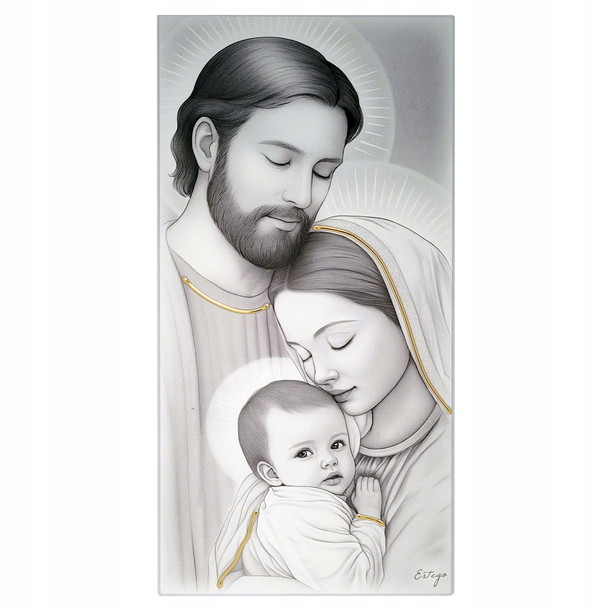 Obraz Świętej Rodziny malowany na drewnie 24.2x47.5 cm Sku: ES05193801D