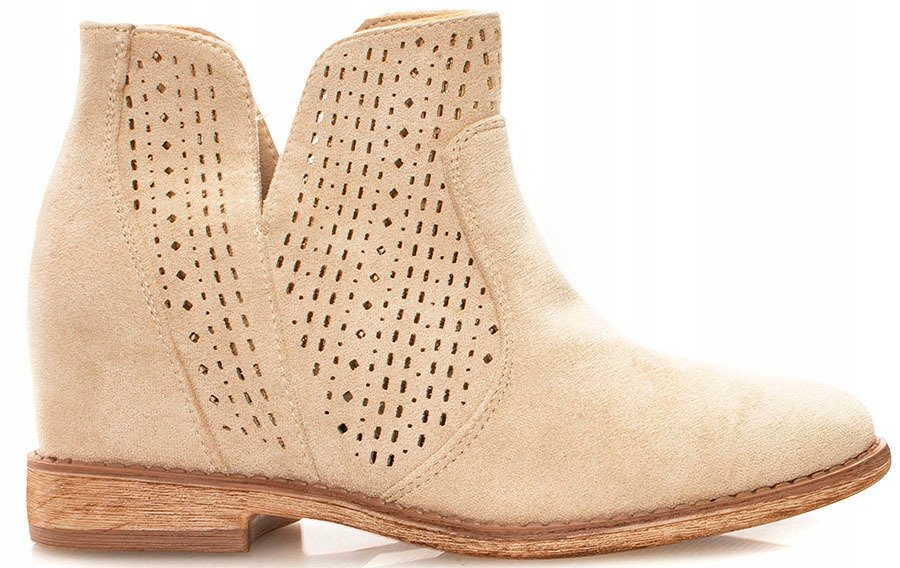 

4532 Beżowe Ażurowe Botki Wiosenne Zamszowe 40