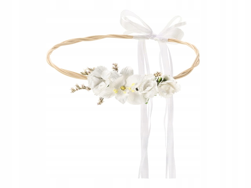 

Wianek z kwiatami i ze wstążką biały regulowany