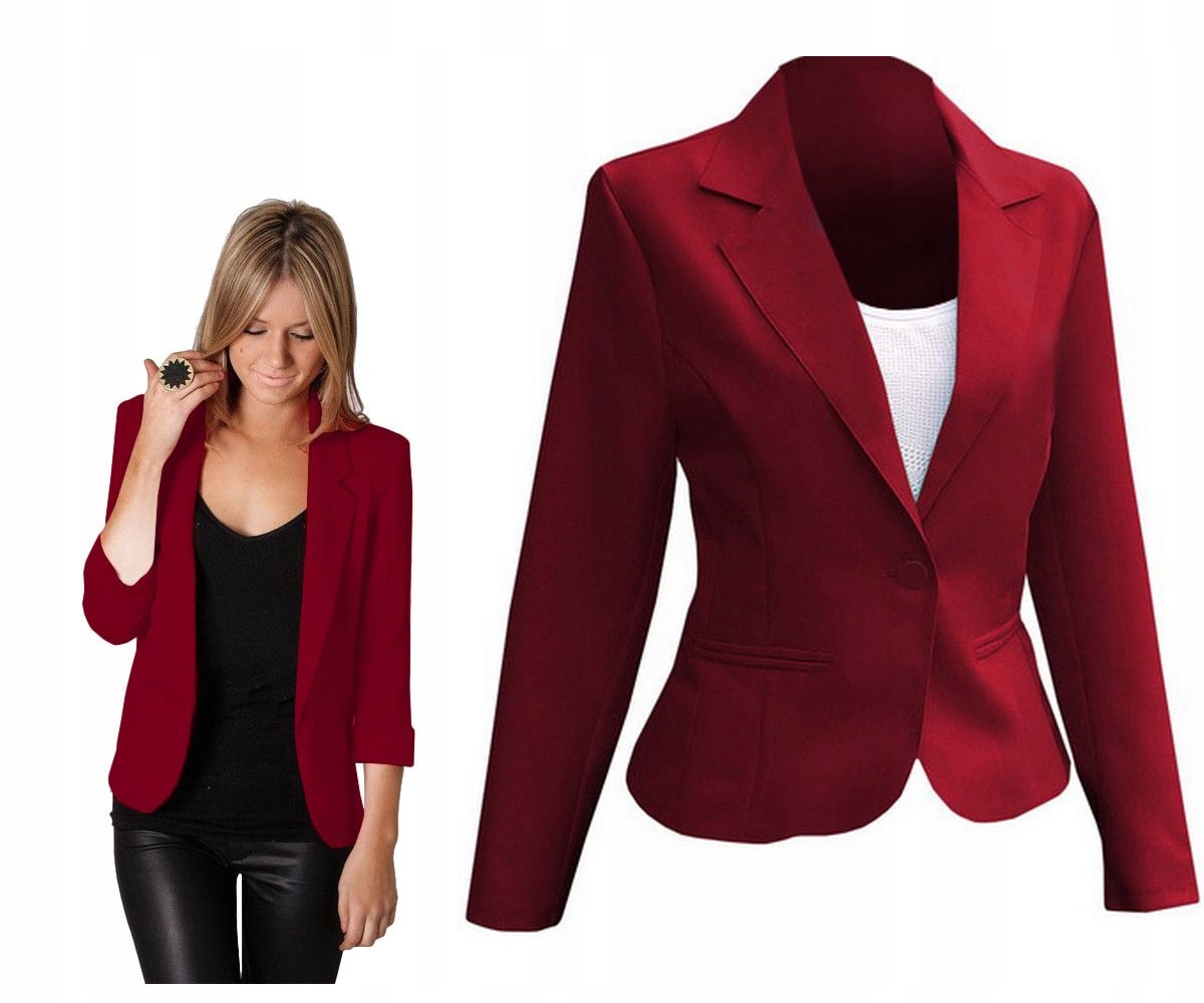 

Żakiet Bordowy Marynarka Taliowany Modny 46