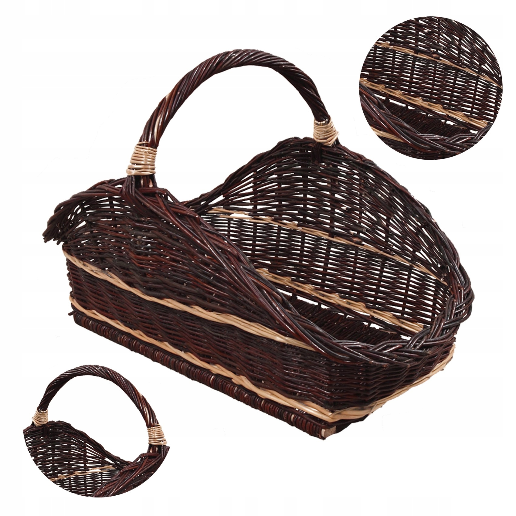 

Kosz Wiklinowy na Drewno z jasnymi wstawkami