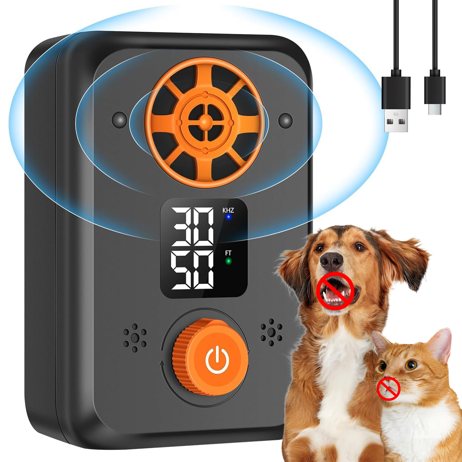 Levně Trenér Psů Ultrasonický Antištěkač Dosah 15 30 50 Stop Led