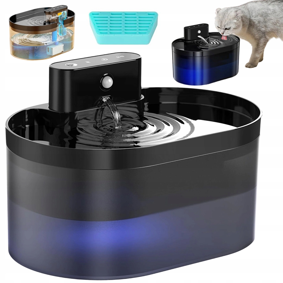 Levně Fontána Napáječka Pro Kočky Psa Bezdrátová 2600 Mah 3 Režimy Průtoku 2.2 L