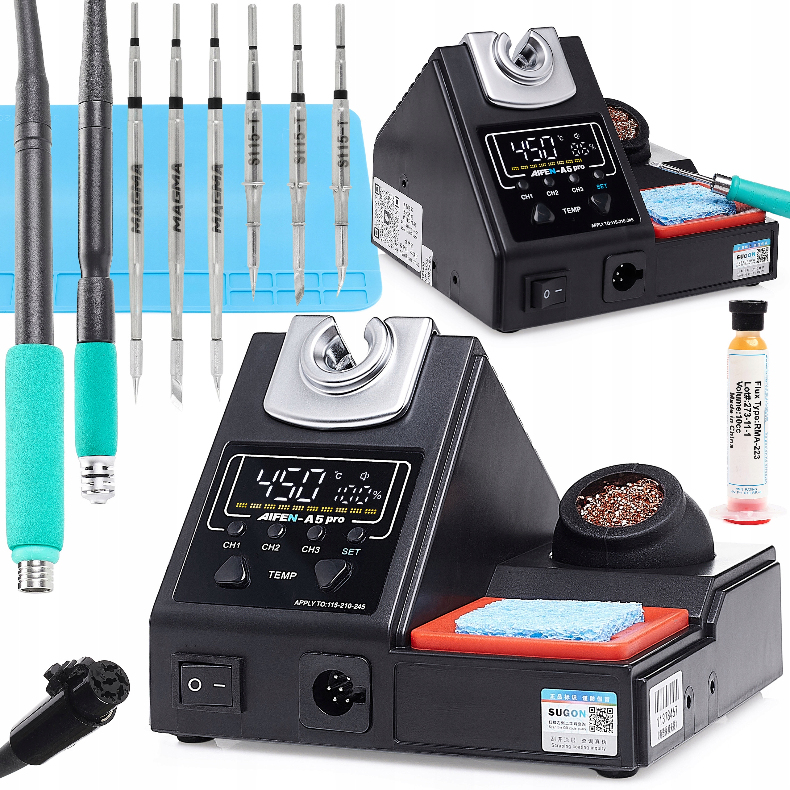 Profesionální Pájecí Stanice Aifen A5 Pro 160W 2 Kolby C115 C245 6x Hrot