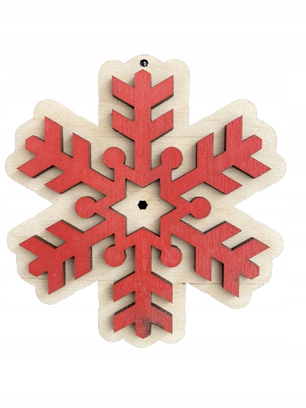 Bombka drewno 2 strony malowane czerwony choinka