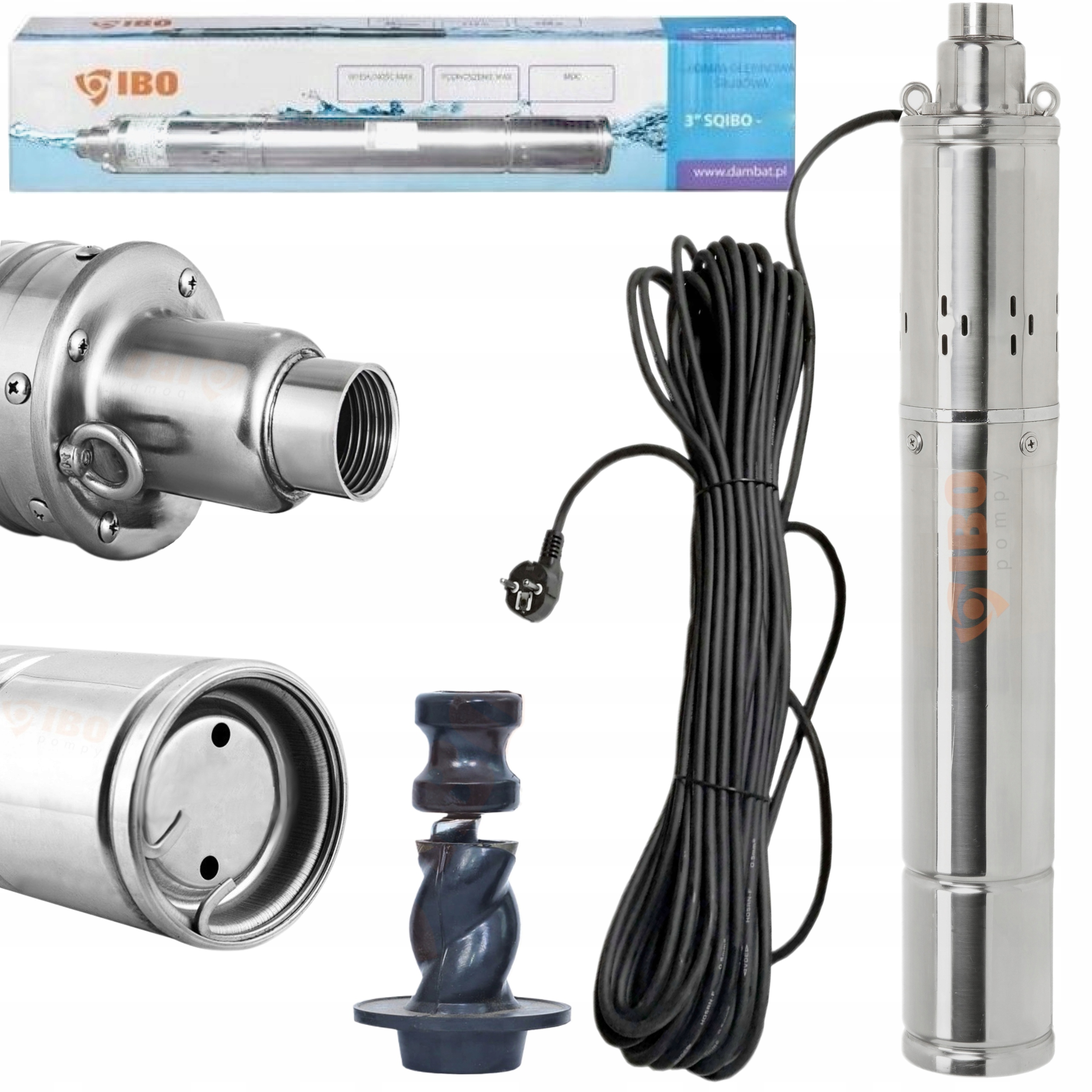 Ponorná Pumpa Na Vodu Pre Studne 75 mm 3" SQIBO-0,55 Kw S Káblom 15 m