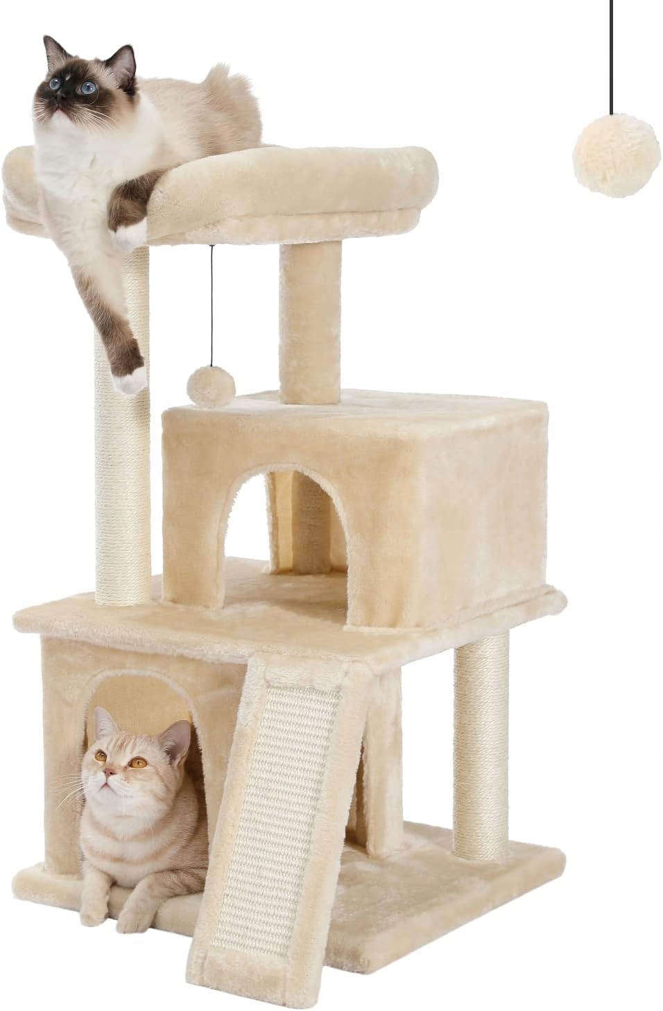 Levně Škrabadlo Věž pro kočky pelíšek 96 cm s dvojitým domečkem a míčky