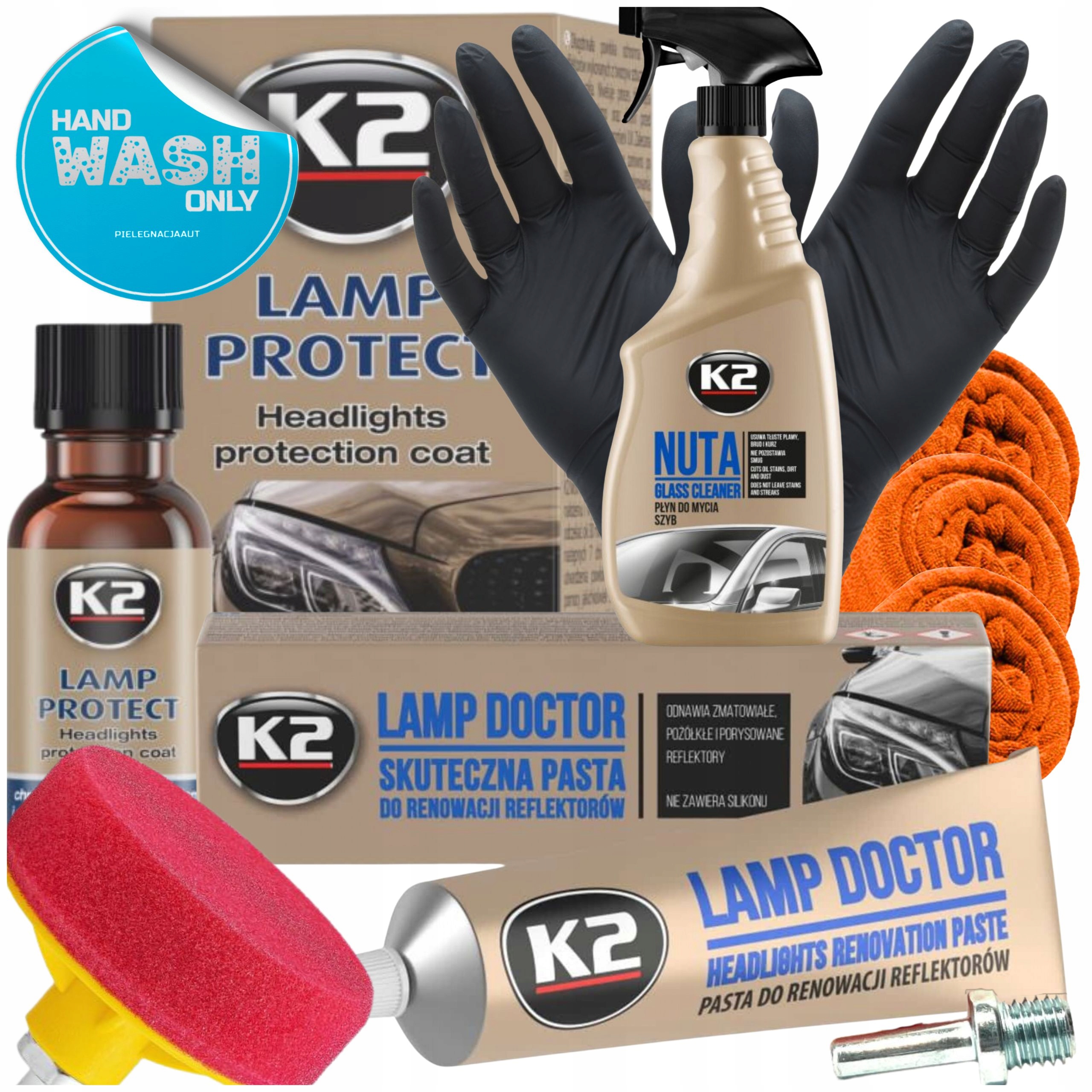 ZESTAW PAD POLERSKI PASTA DO POLEROWANIA REGENERACJI REFLEKTORÓW LAMP PŁYN
