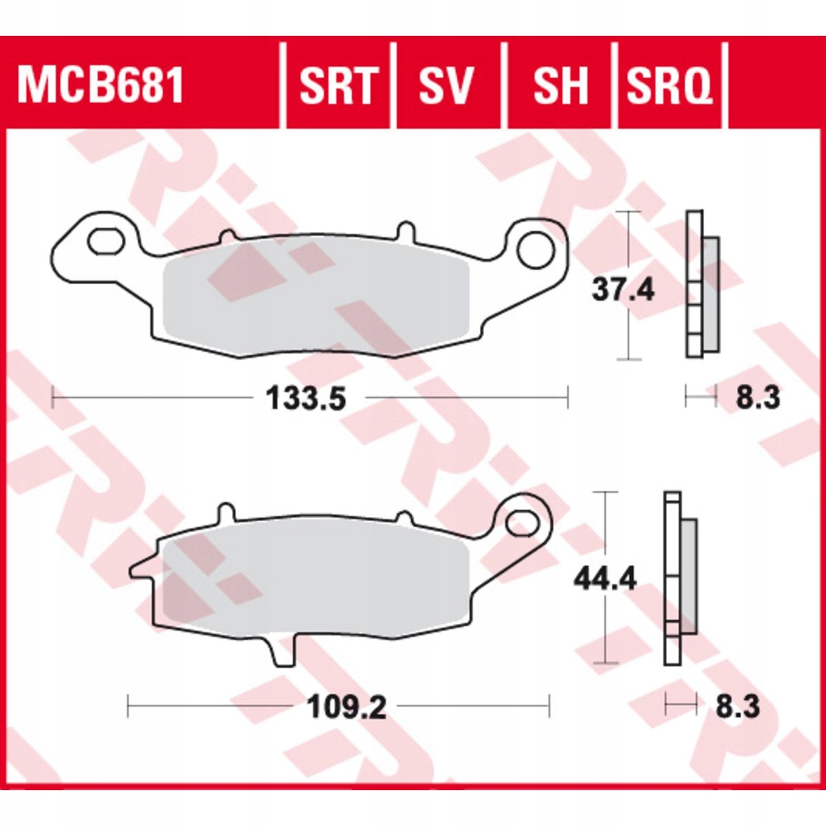 Комплект колодок тормозных, дисковое trw mcb681sh