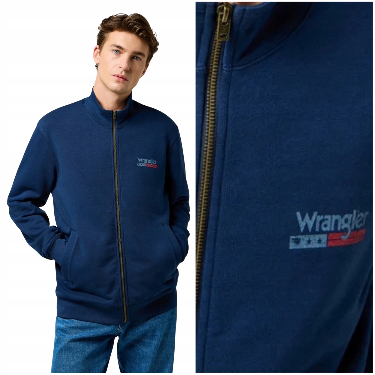 Wrangler Funnel Neck Zip Navy rozepínací bavlněná mikina s malým logem XXL