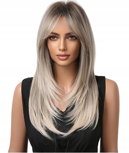 Peruka blond ombre cieniowana z grzywką włosy Jak naturalne