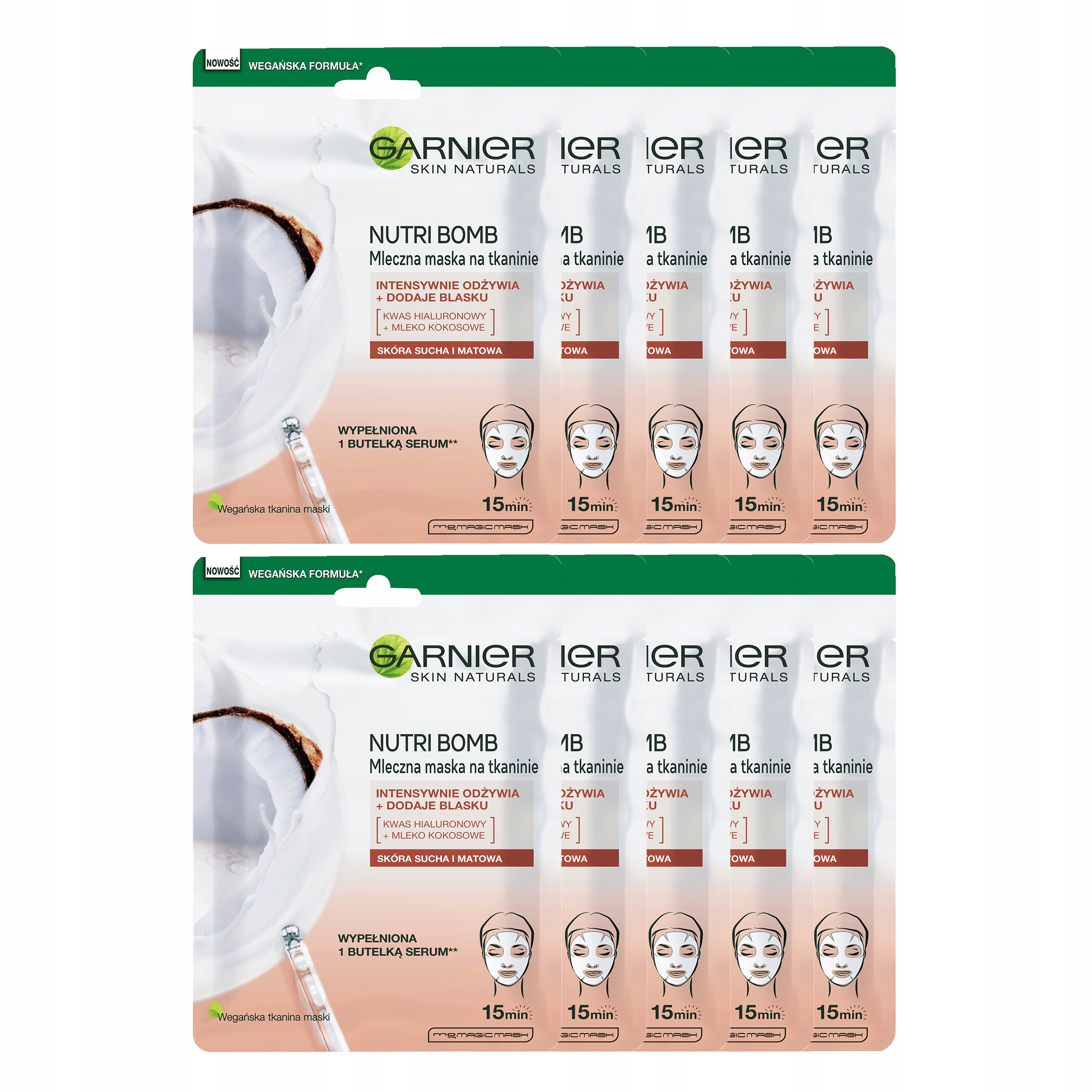Zestaw 10x Garnier Nutri Bomb Mleczna Odżywcza Maska z Mleczkiem Kokosowym