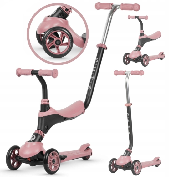 Hulajnoga dla dzieci 3-kołowa Qplay Sema 3w1 Pink 3+ Różowa Premium Quality