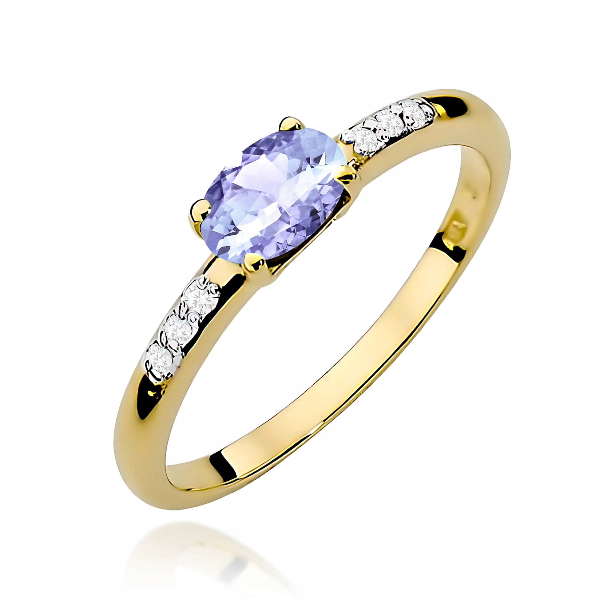 Zlatý prstýnek 585 s tanzanitem a diamanty, oválný, zásnubní, módní