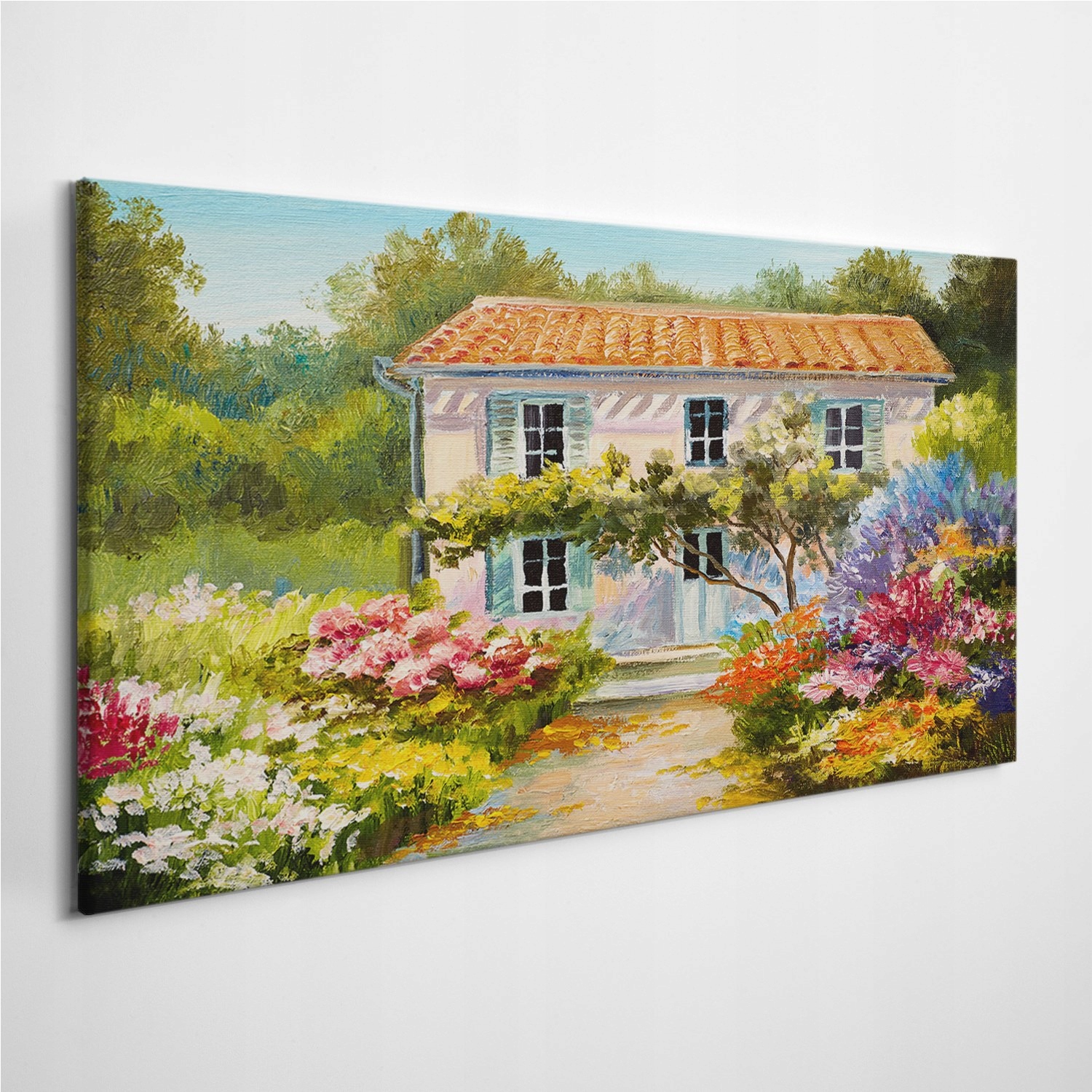 

Zdjęcie na foto-obrazie Kwiaty Drzewa Dom 120x60