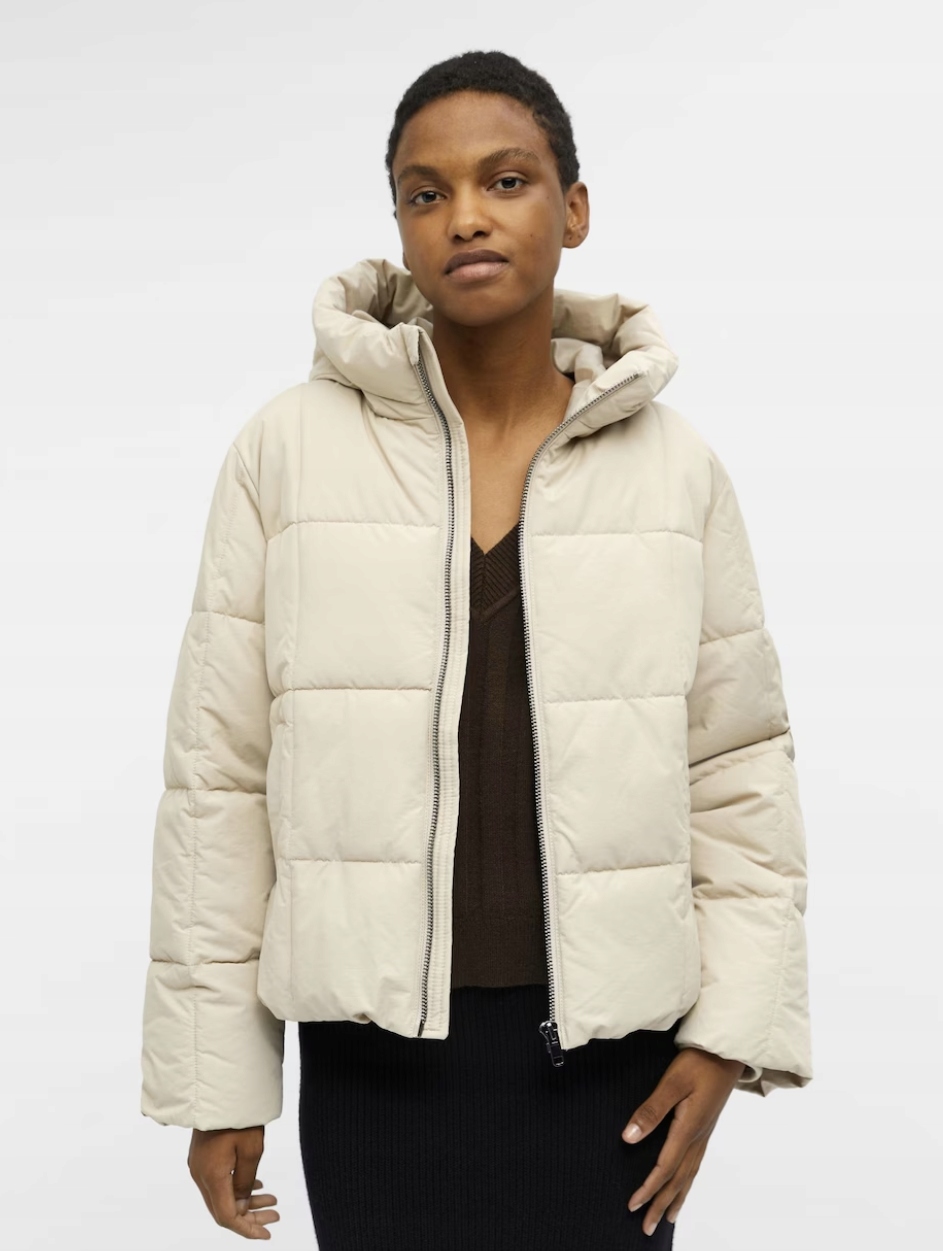 Béžová prošívaná přechodná bunda s kapucí Object XL