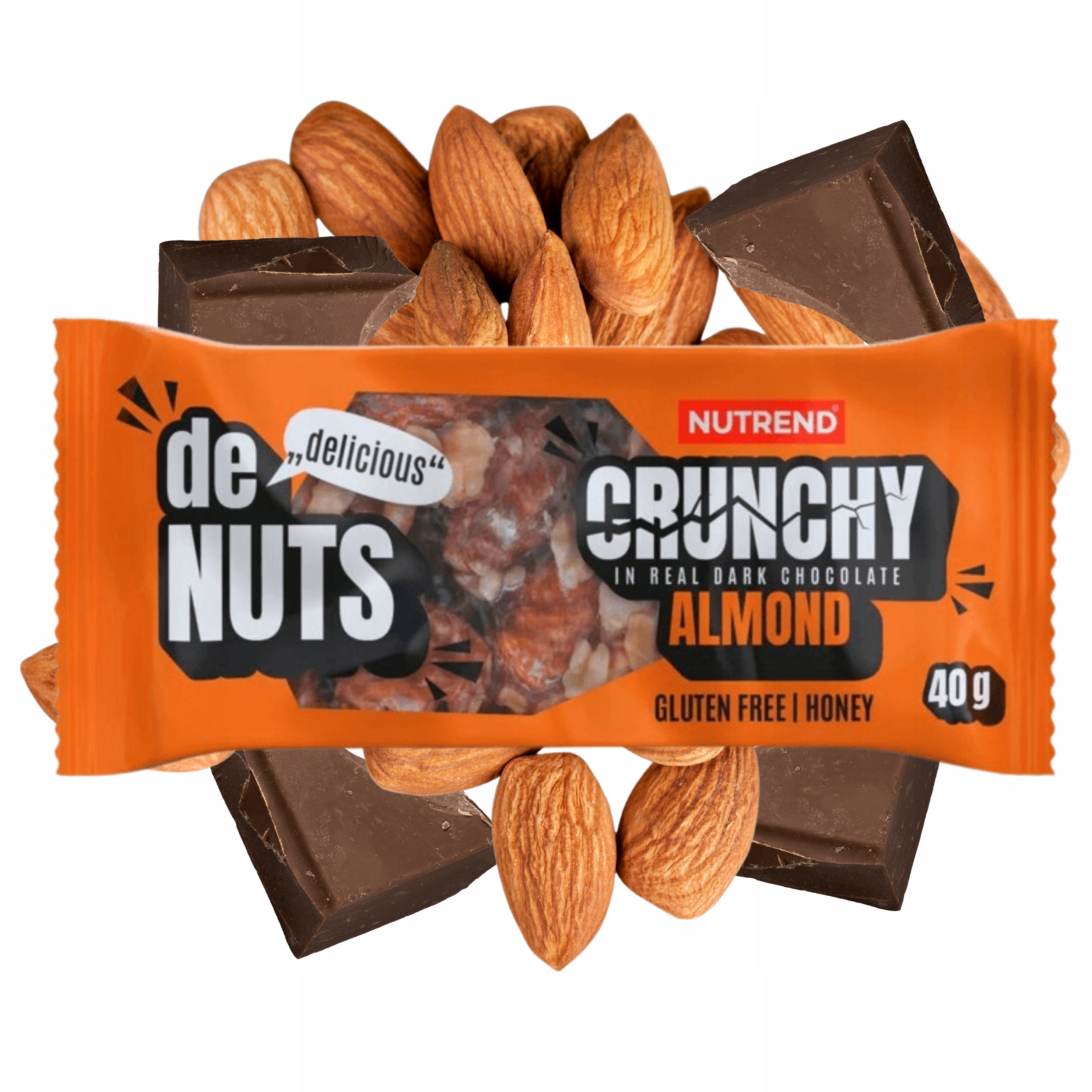 Levně Energetická Tyčinka Denuts Crunchy Almond Ořechové Mandle 17% Bílkoviny 40 g