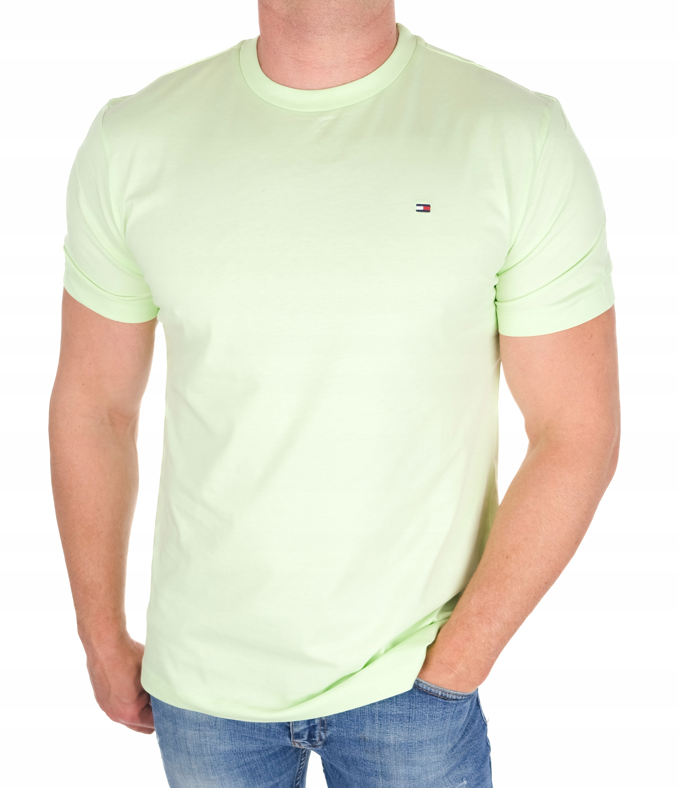 Koszulka Tommy Hilfiger Basic Męska T-shirt Slim Fit Miętowa Roz. M
