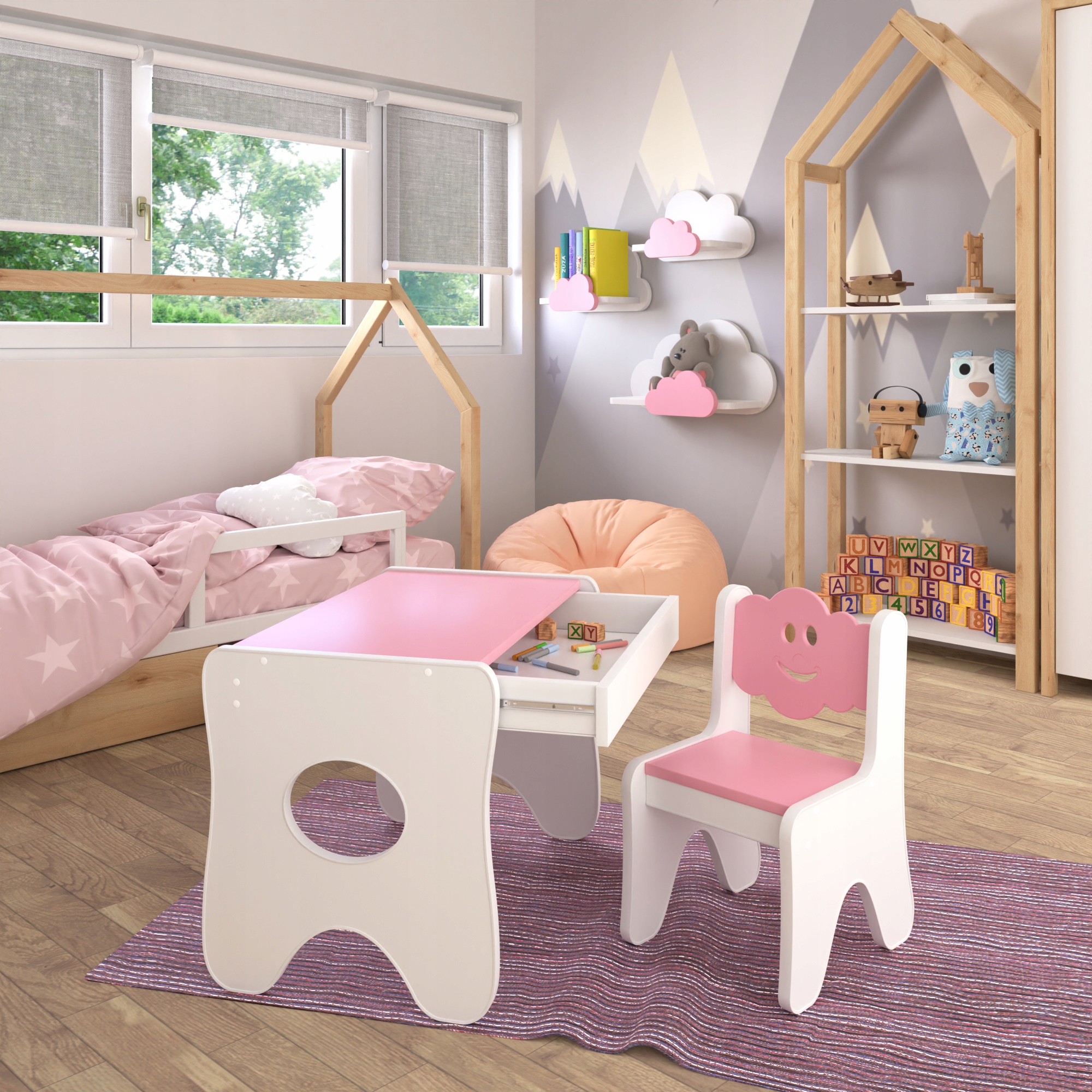 Stolik i krzesełko z szufladą Różne kolory Marka IdeaMeb