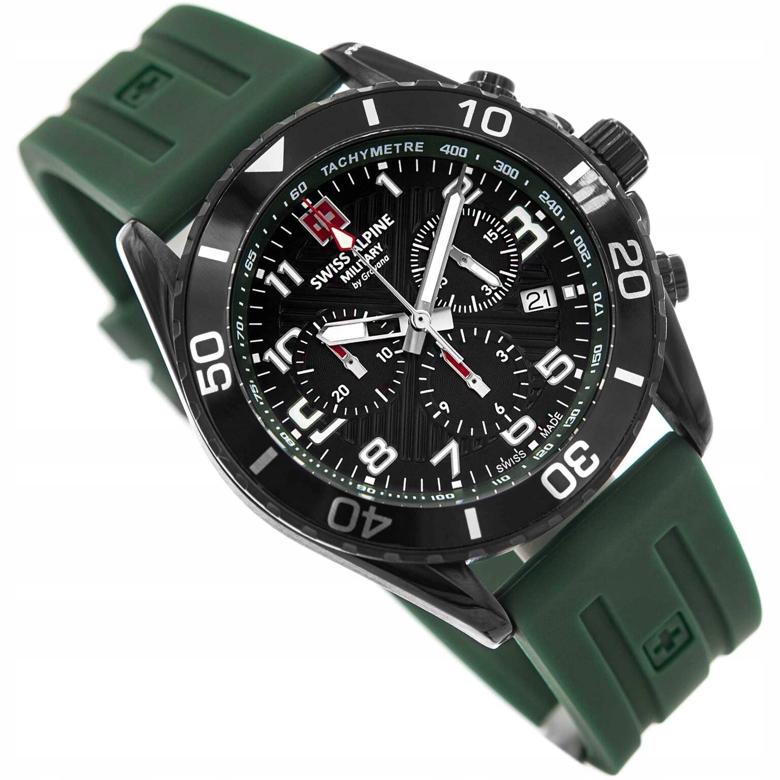 Pánské Hodinky Swiss Alpine Military SAM7029.9874 Zelený Chronograf Data