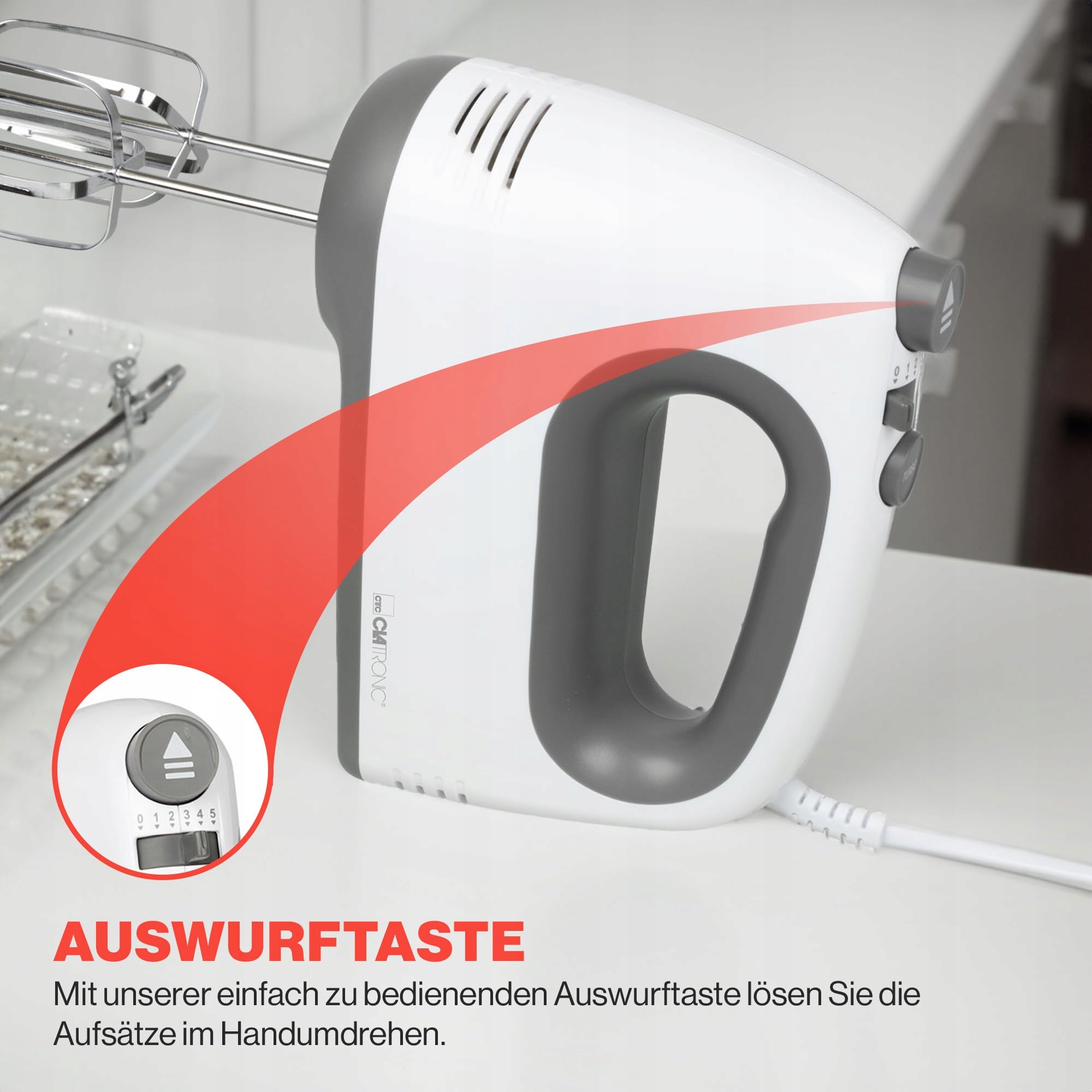 CLATRONIC Mikser Ręczny 400W 5 Prędkości Turbo Stal Nierdzewna — miniatura 4