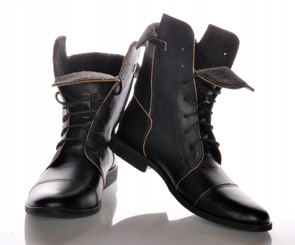 BUTY BULLET za kostkę SKÓRA GROSZEK MĘSKIE CZARNE BEŻ TRZEWIKI SZTYBLETY 42