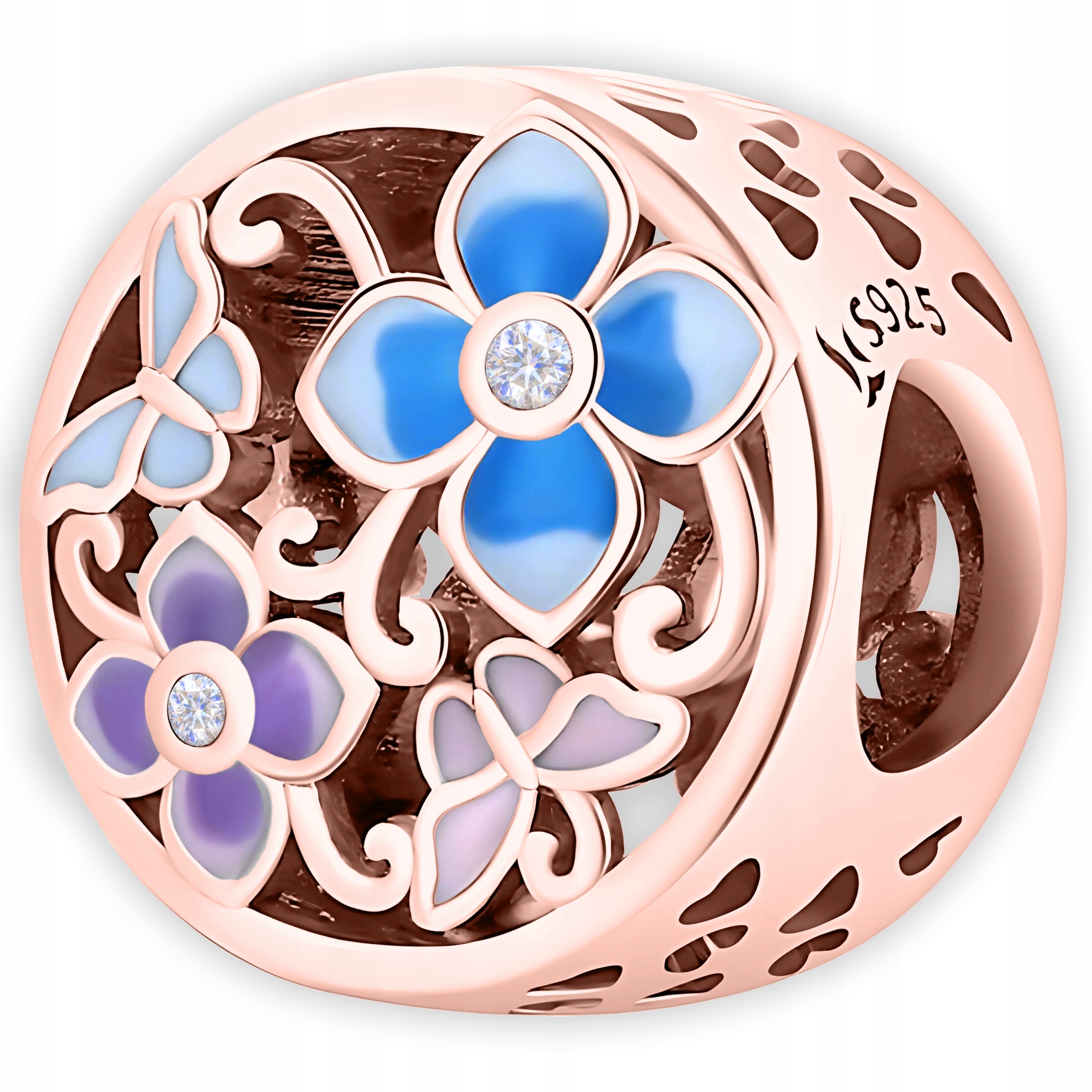 Charms Pozlacený Louka Motýli Květiny Barevné Květiny Motýlci Stříbro 925