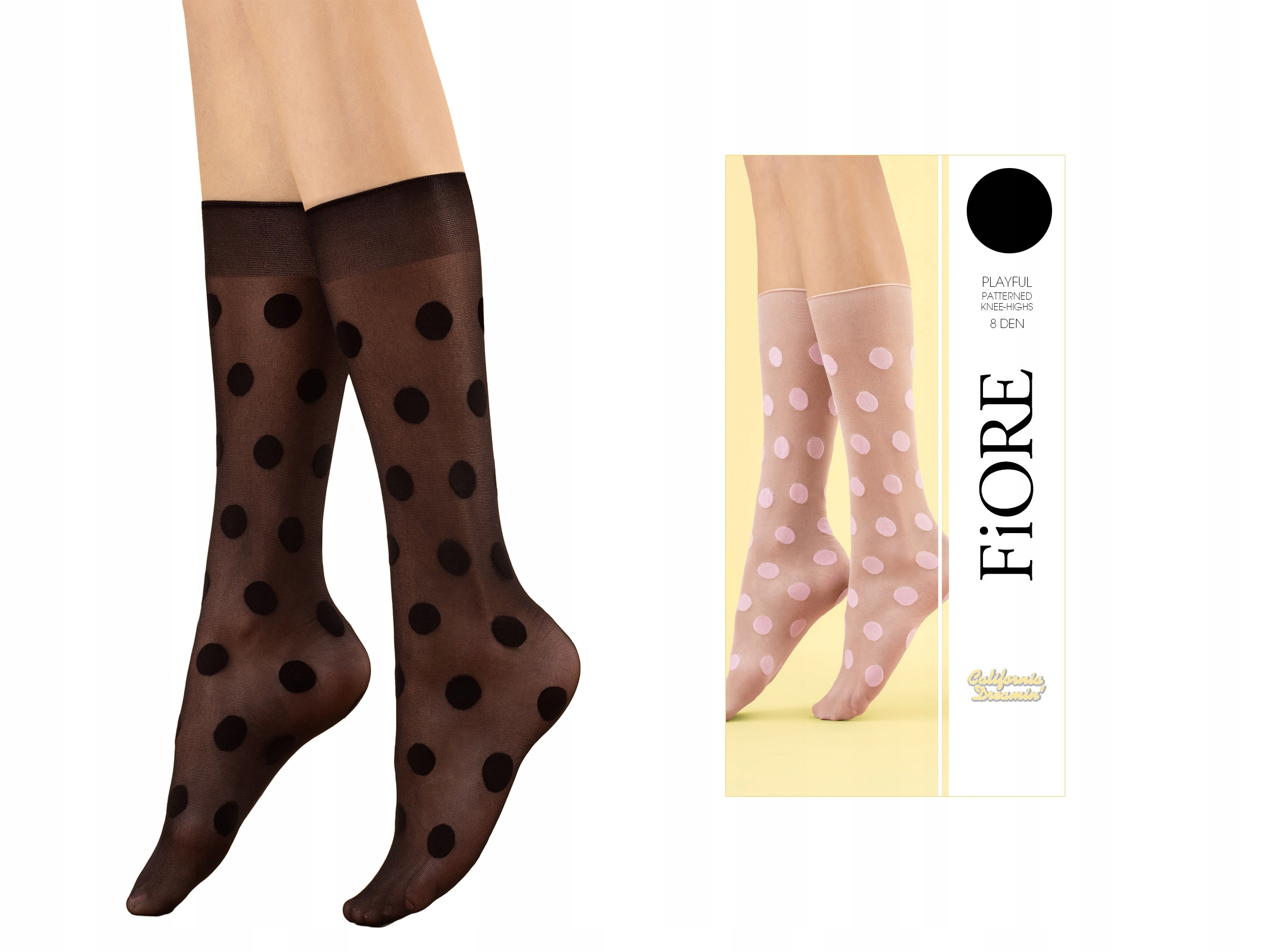 

Fiore podkolanówki Playful 8 den kropki czarny uni